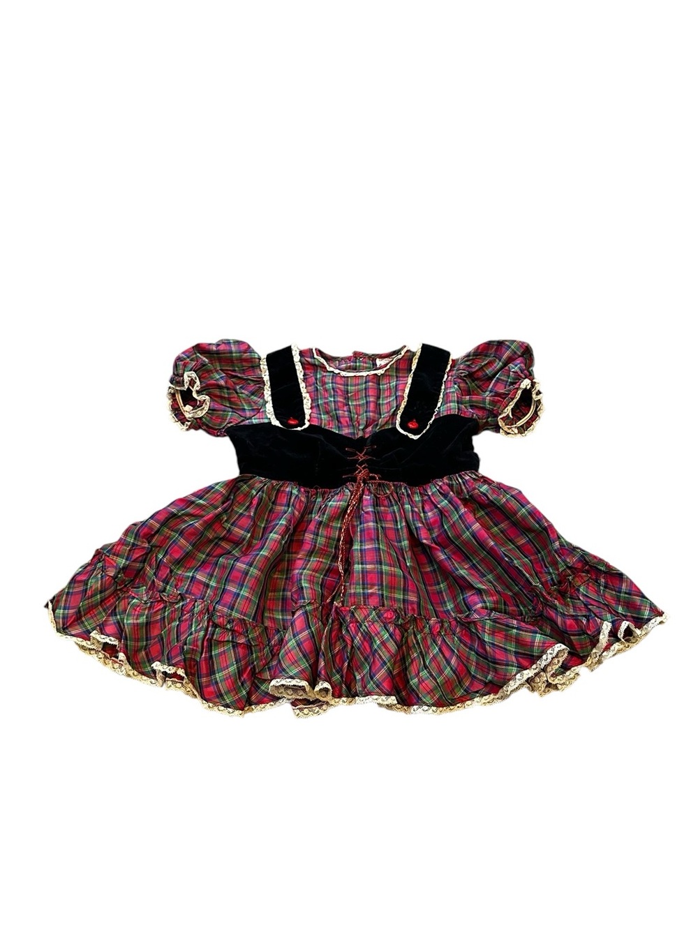 Vintage California Betty Agin Plaid Velvet Dress Victorian Prairie Cottagecore
